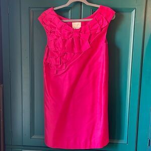 Kate Spade Silk Pink Shift Dress w bows has pockets sz 2